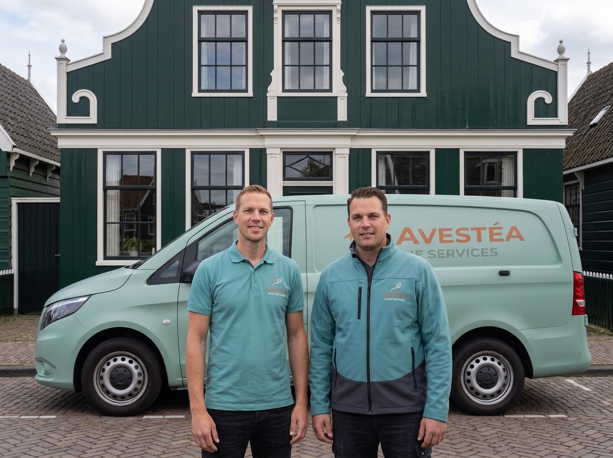 Mark en Dennis, het Avestea team, bij de bus